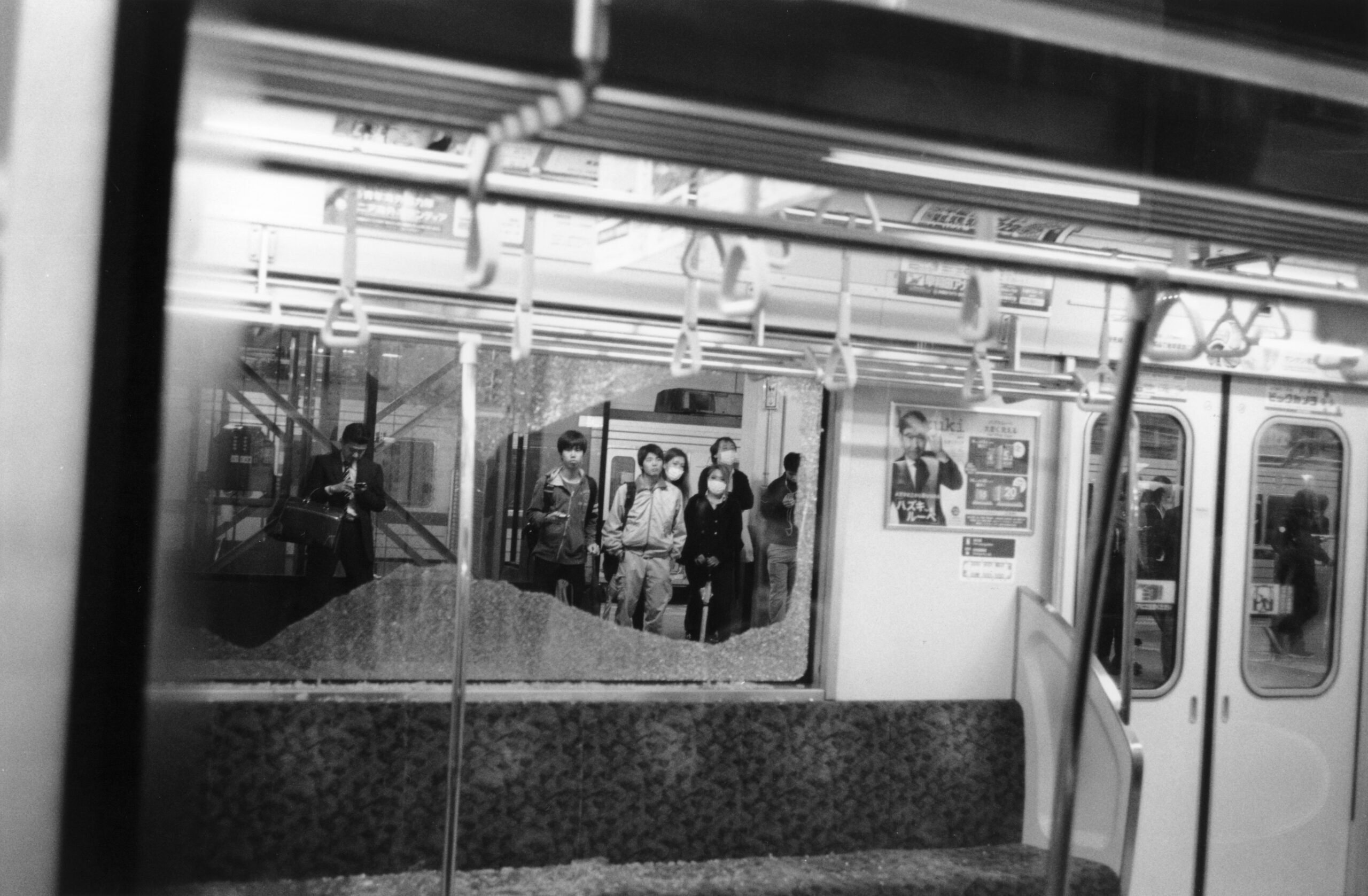 B&W photography by Thomas Beswick, Filmmaker based in Tokyo. Tokyo Diary Series 'train damage'