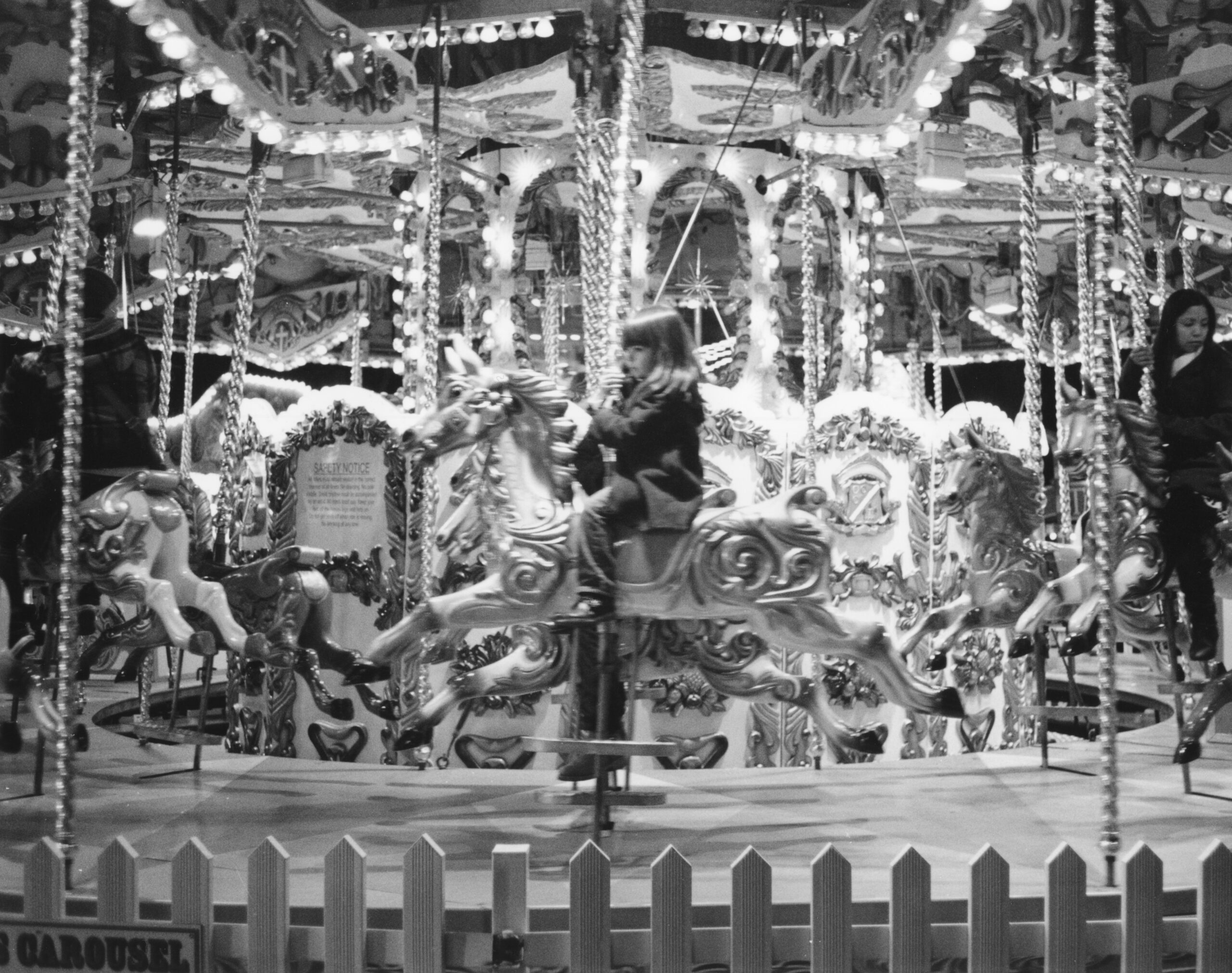 B&W photography by Thomas Beswick, Filmmaker based in Tokyo. Winter Wonderland Series 'carousel'